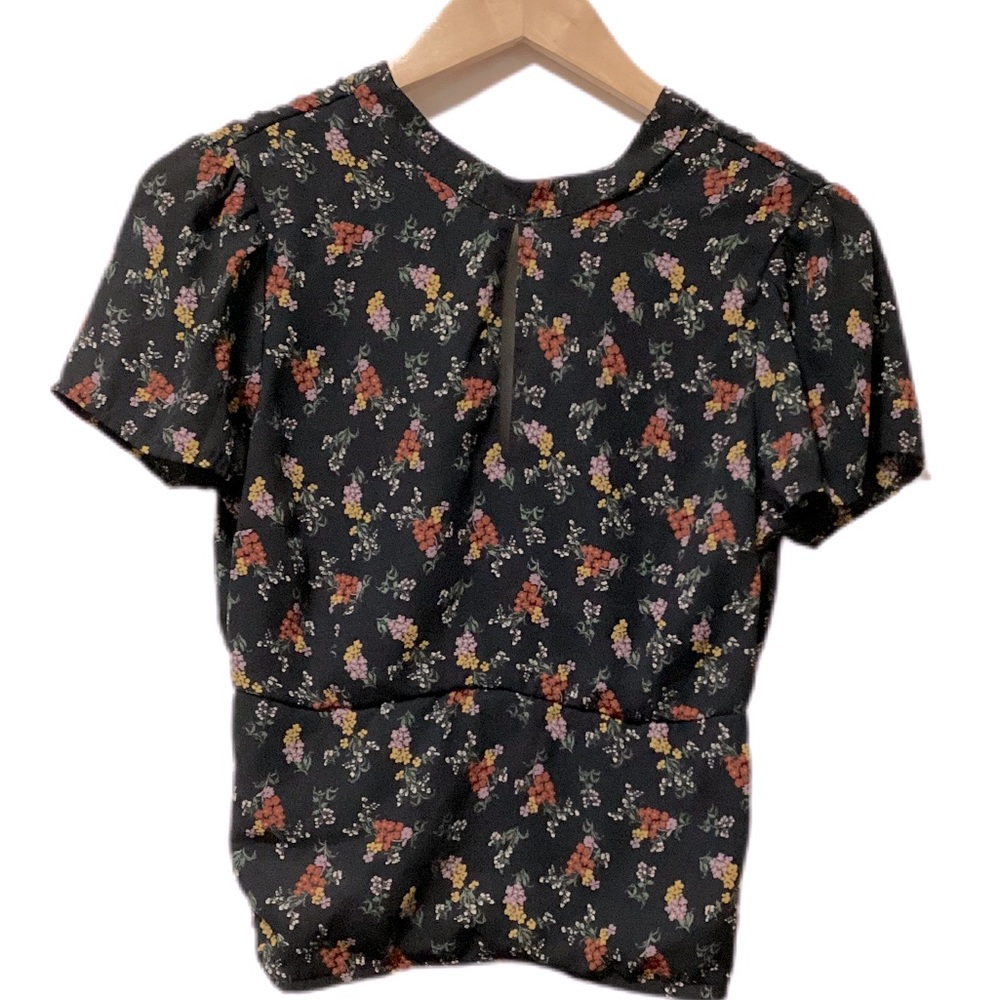 Top Womens Black Red Pink Floral Short Sleeve